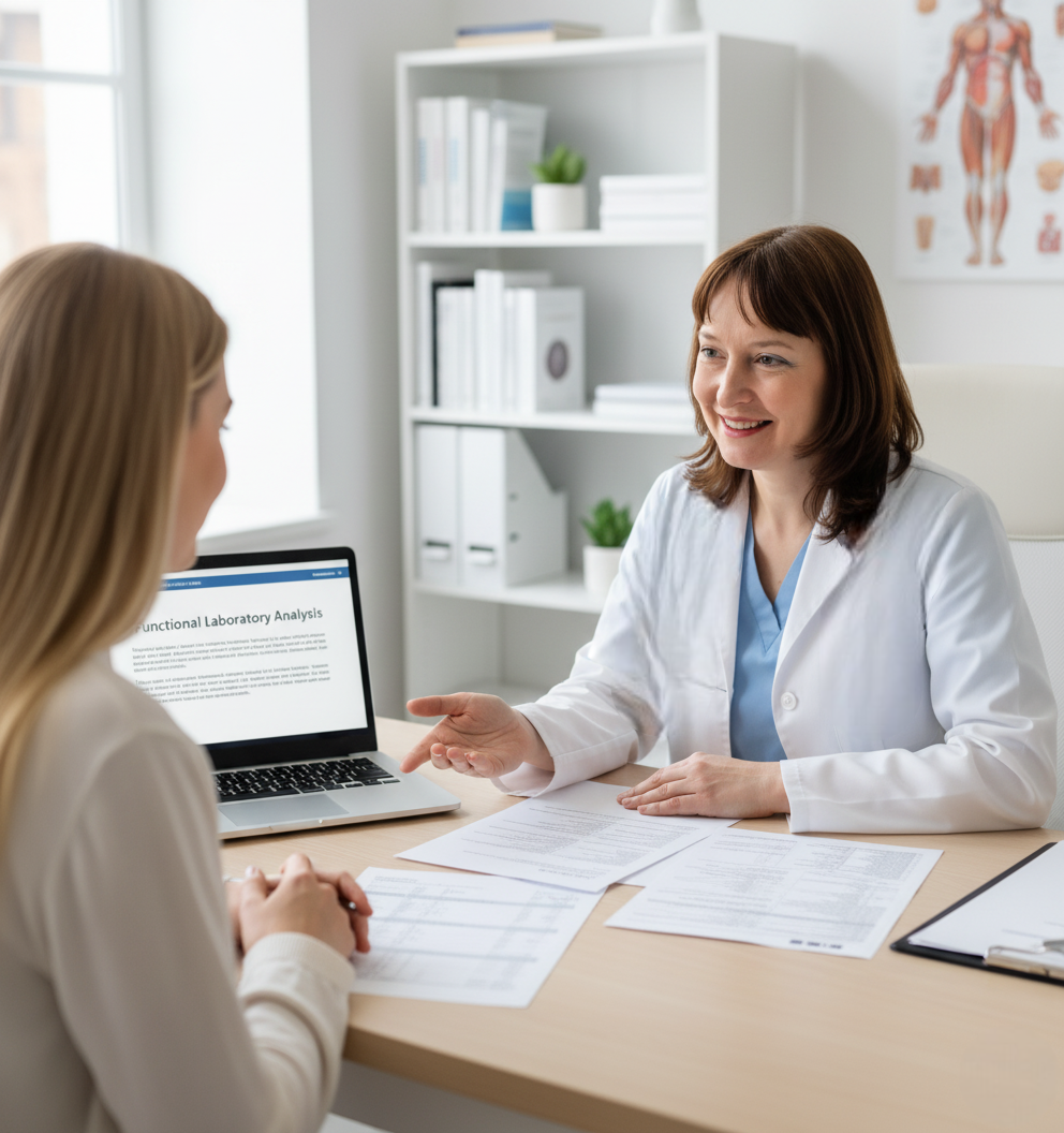 Funkcionális laborelemzés konzultáció – laboreredmények értelmezése és személyre szabott tanácsadás rendelői környezetben.